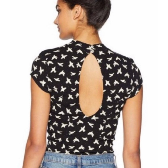 NWOT Intimately Free People Billie Black Thong Bodysuit Bird Print Boho Size M - Picture 2 of 15